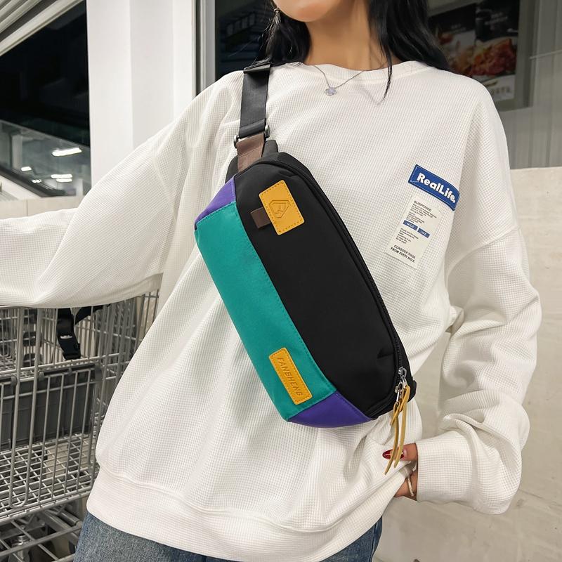 Kontrastowa kolorowa torba podróżna dla par. Torba na talię. Mała kwadratowa torba na ramię