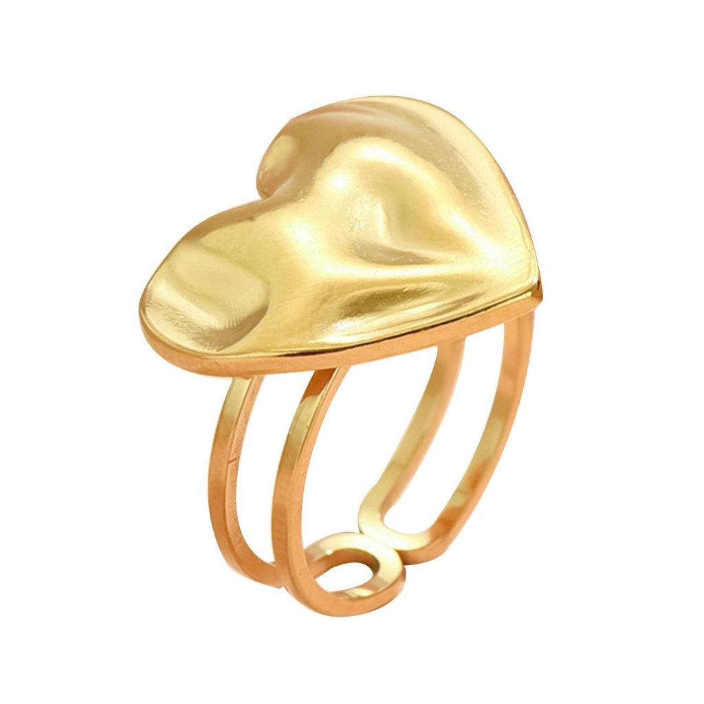 High-End Embossed Heart-Shaped Stainless Steel Adjustable Ring - Temperament Fairy Design