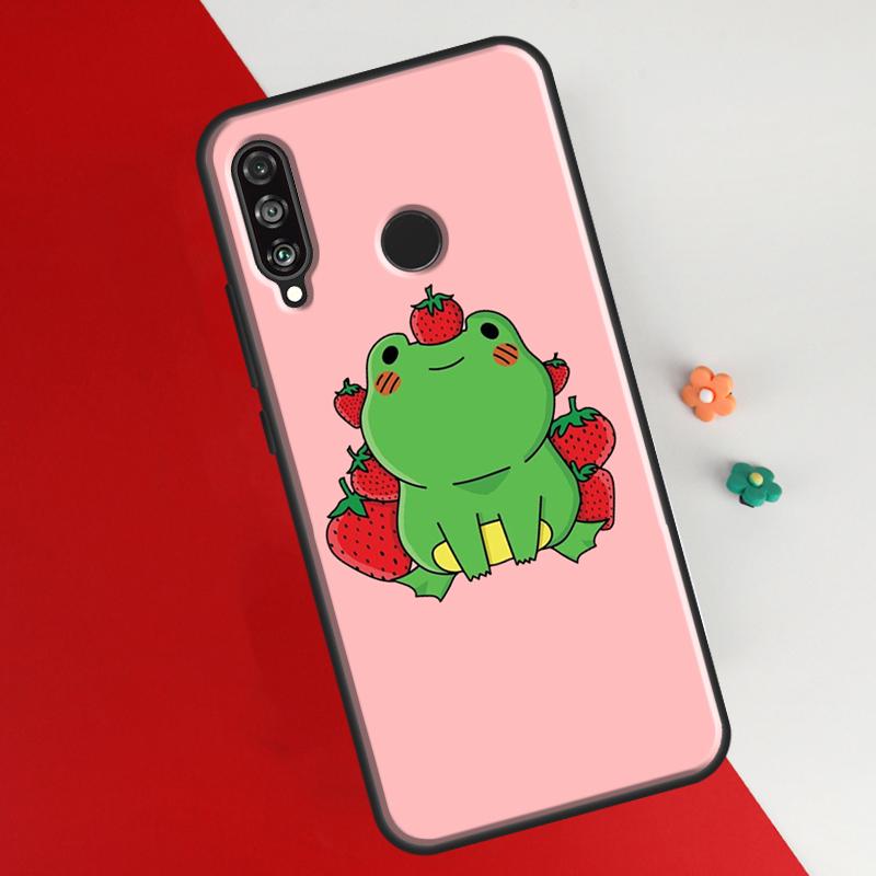 Cottagecore Fruit Strawberry Frog Case For Huawei P50 Pro P20 P30 P40 Lite P Smart 2019 Nova 9 5T Cover For Honor 50 8X 9X