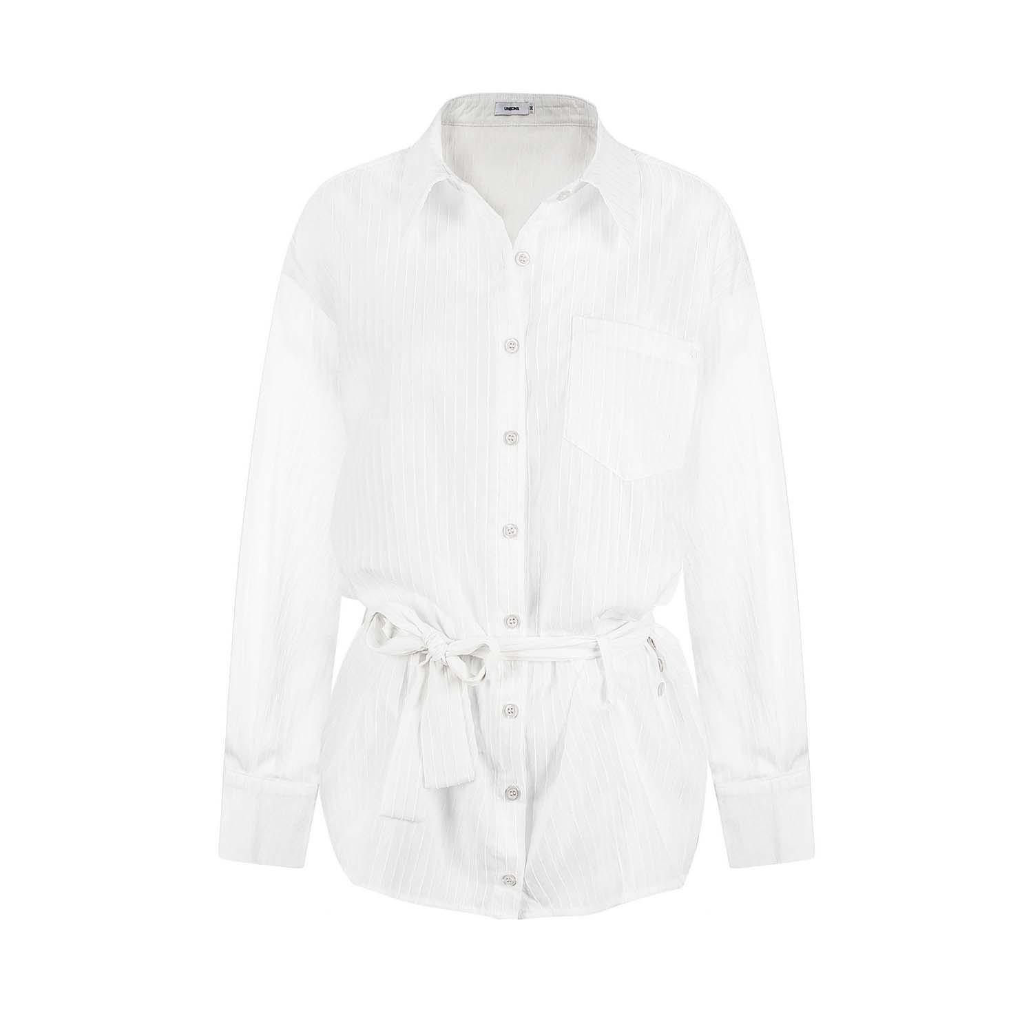 

UNBDNS Women s 2026 Spring French Tie-Waist White Long-Sleeve Shirt Medium білий