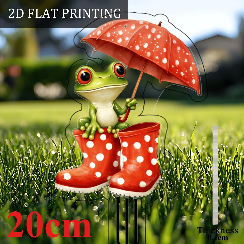 Niedlicher Frosch mit rotem Regenschirm, 2D flaches Acryl, Dekoration, geeignet für Garten, Blumentopf, Geschenk, Weihnachten, Halloween
