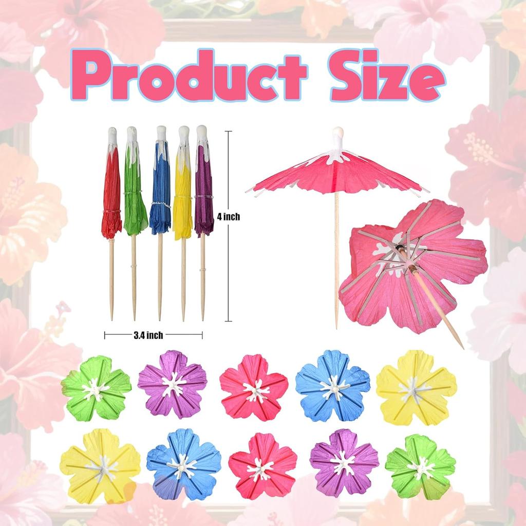 Haundry Cocktail Drink Umbrella Picks, 25pcs Cocktail Umbrellas for Drinks, Mini Hibiscus Paper Drink Umbrellas Toothpicks for Luau Parasols Tropical