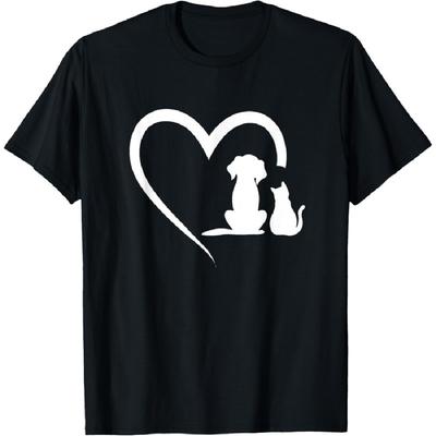 Dog Puppy and Baby Cat Heart - Animal Dog & Cat Heart T-Shirt for Men Women Girls Kids