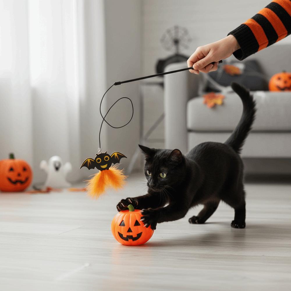 3Pcs Funny Halloween Cat Toys Halloween Style Interactive Play Halloween Cat Wand Toy Plastic Rod Durable Cat Toy Pole