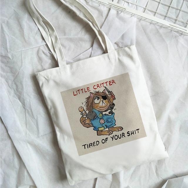 Beach Travel Funny Ladies Print Shopping Bag Large Capacity Women's Cotton Shoulder Bag Eco-friendly Tote Handbag Reusable Groce