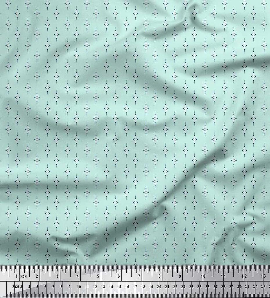 Soimoi Japan Crepe Satin Fabric Dot & Leaves Small Motif Shirting Print Fabric by the Metre 42 Inch