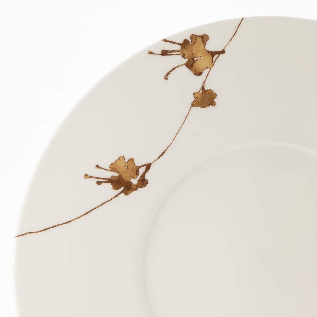 NARUMI Plate, Gold Plant Design, 24cm Rim, Made In Japan, 51696-5665