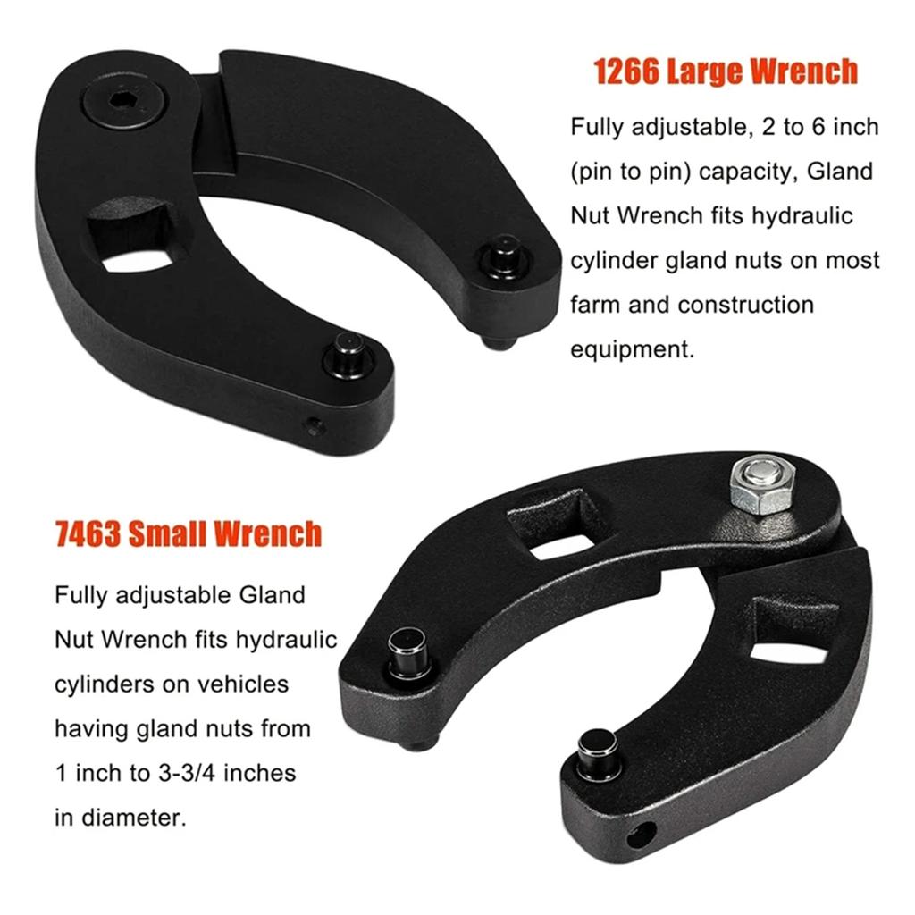 2pcs Gland Nut Spanner Wrench Tool 1266 7463 Universal Adjustable Wrench Tool for Hydraulic Cylinders Remove Gland Nuts