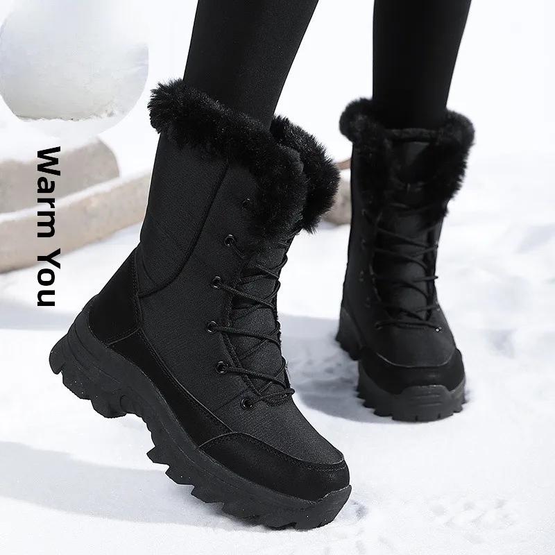 Thickened Plush Winter Snow Boots Women's Warm Leg Protection High Top Cotton Shoes Versatile Cotton Anti-slip Long Boots Femme