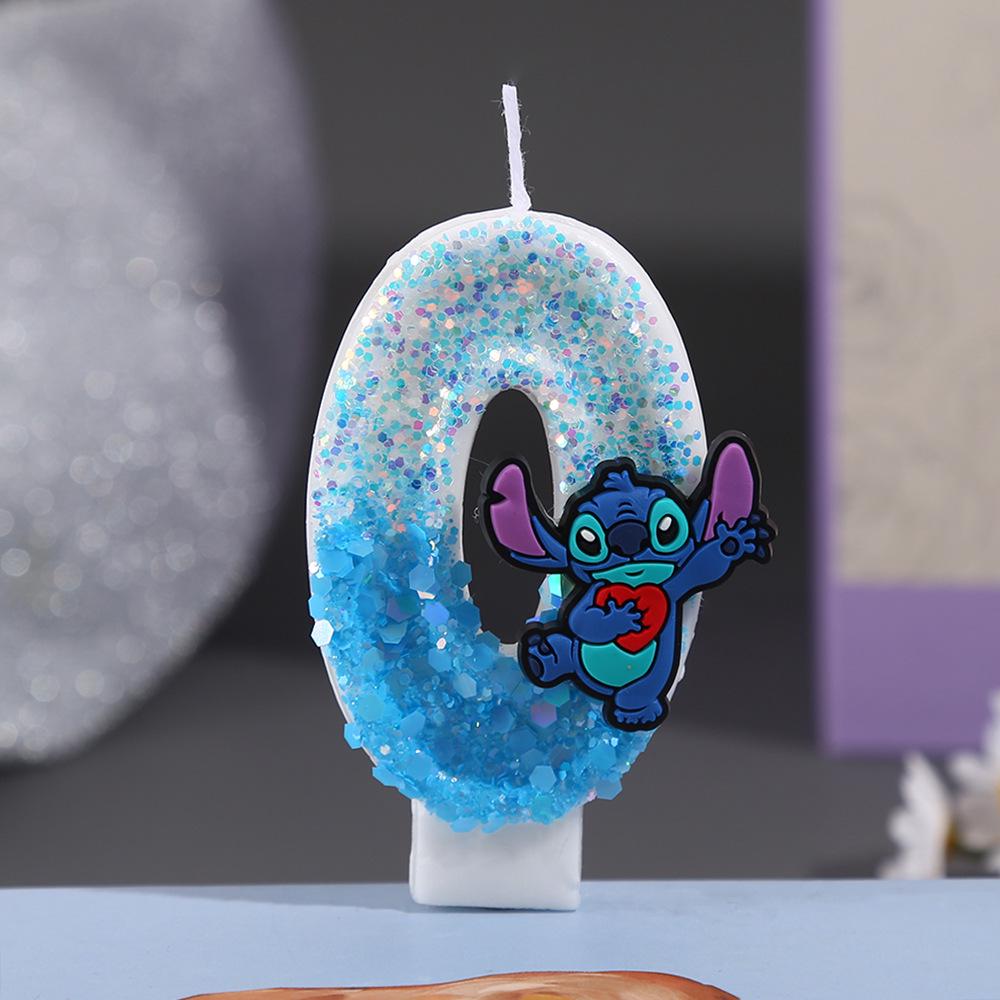 Stitch CP Glitter Candle: Shiny Digital Birthday Cake Topper