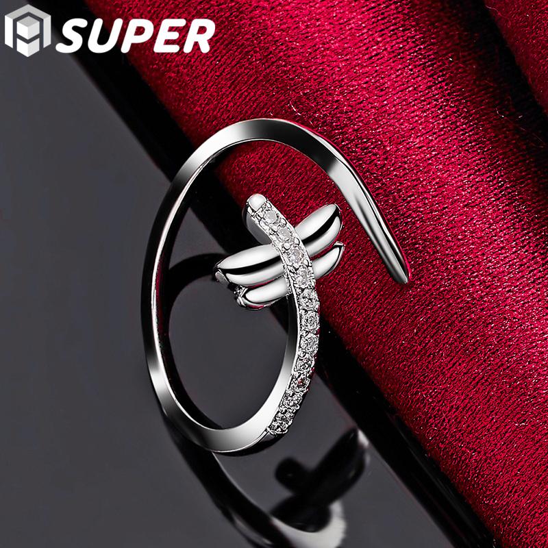 925 Sterling Silver Dragonfly AAA Zircon Opening Ring Jewelry
