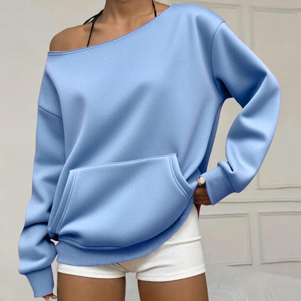 Women's Off Shoulder Long Sleeve Sweatshirt Loose Fit Streetwear Pullover Top