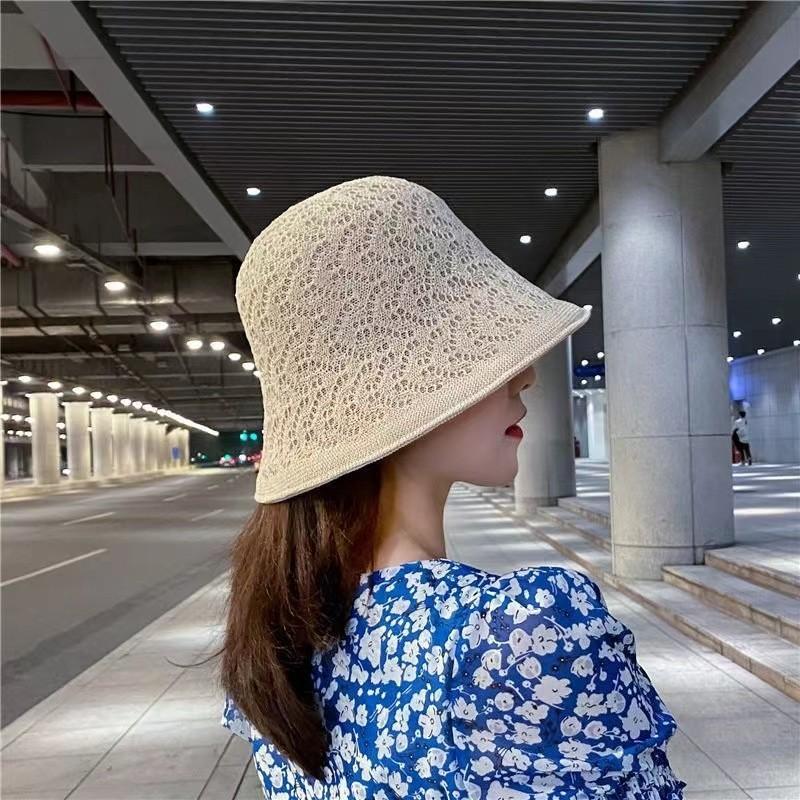 Chapeau seau femme été japonais lavabo chapeau protection solaire chapeau anti-UV version coréenne creux respirant tissé chapeau seau paille