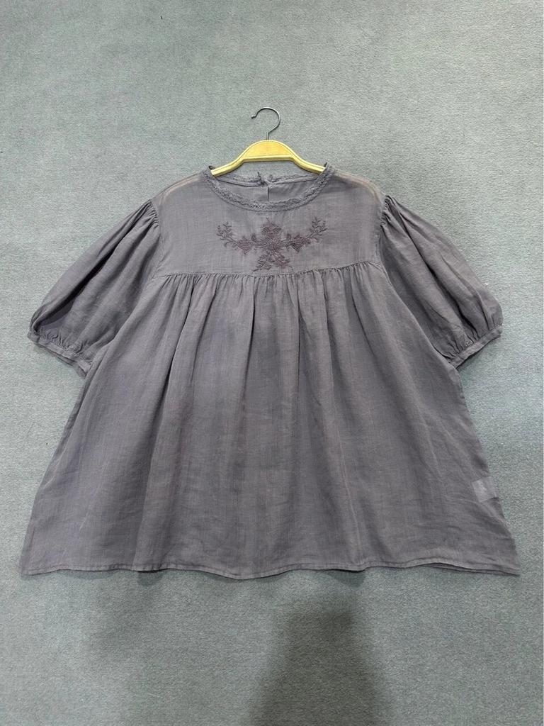 Johnature Japanische literarische bestickte Kurzarmhemd Frauen Sommer lose vielseitige Pullover Shirts