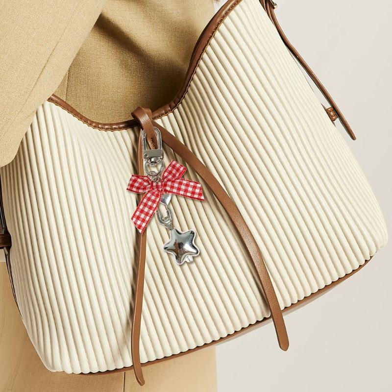 Star Keychain Christmas Flocking Bowknot Charm for Phone Keys Jewelry Accessories