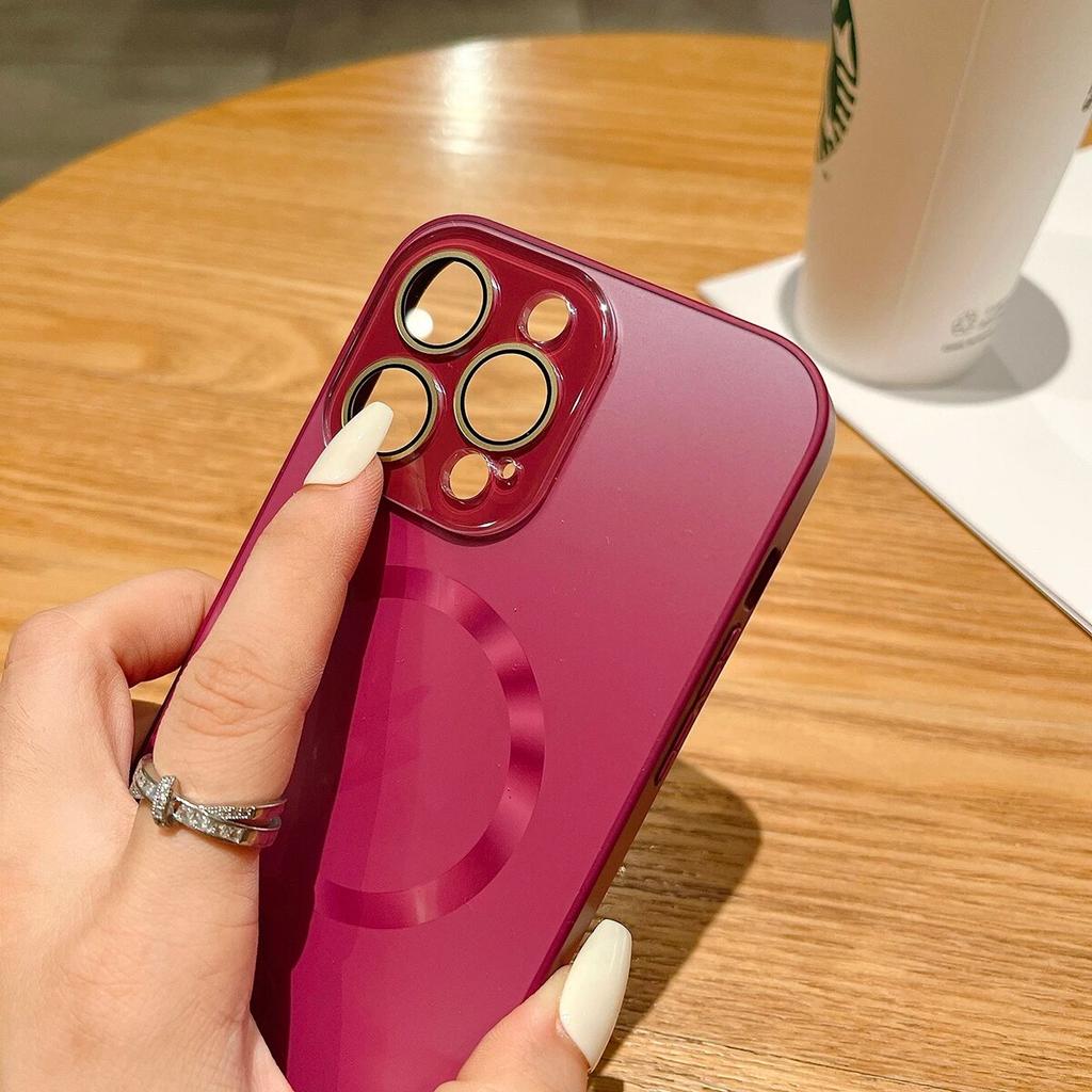Luxusní jednobarevné matné magnetické zadní kryty pro iPhone 14 13 12 11 Pro Max Plus s ochrannou fólií na objektiv Magsafe pouzdro na telefon