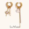 Asymmetrical Design Diamonds Stainless Steel Earrings Women Pearl Charm Gold Hoops Earrings Fashion Jewelry Accessories Party