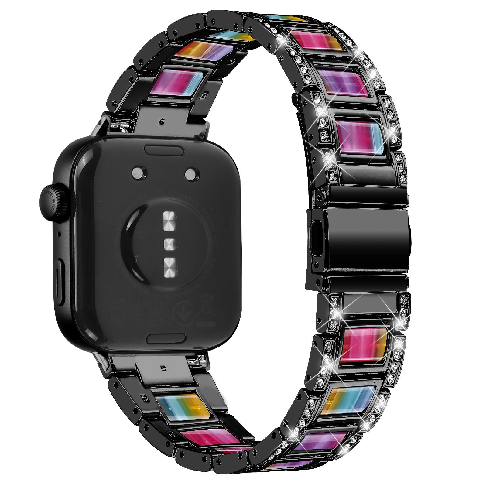 

For Huawei Watch Fit 3 Metal Alloy Watch Band Rhinestones Resin Wristband Bracelet B
