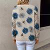 Women's Fashionable Casual Color Button V-Neck Knitted Loose-fitting Sweater Top