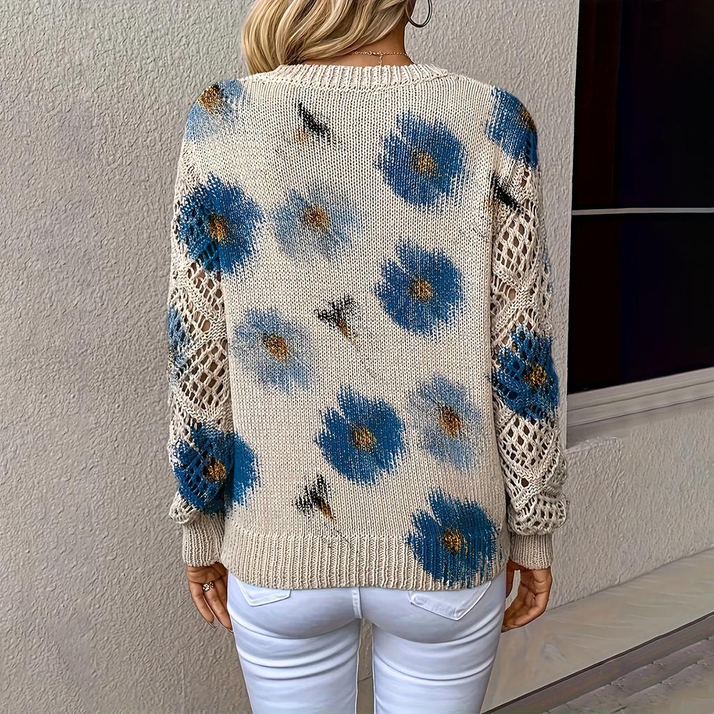 Women's Fashionable Casual Color Button V-Neck Knitted Loose-fitting Sweater Top