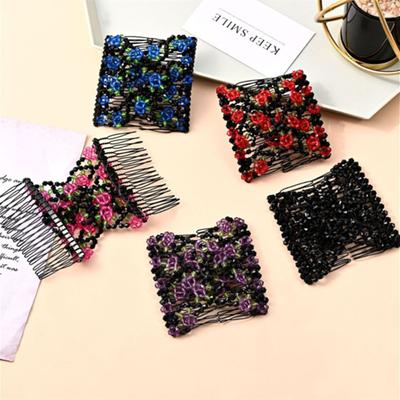 Fashion Women Girls Stretchy Hair Combs Clips Magic Beads Double Hair Comb Elasticity