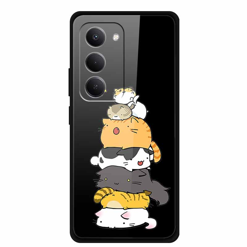 Glas-Rückseite für Xiaomi Redmi 15 4G Cartoon Niedlich Weicher Stoßfänger Harte Gehärtete Glas Hülle für Xiaomi Redmi 15 5G Hülle 6,9" Schale