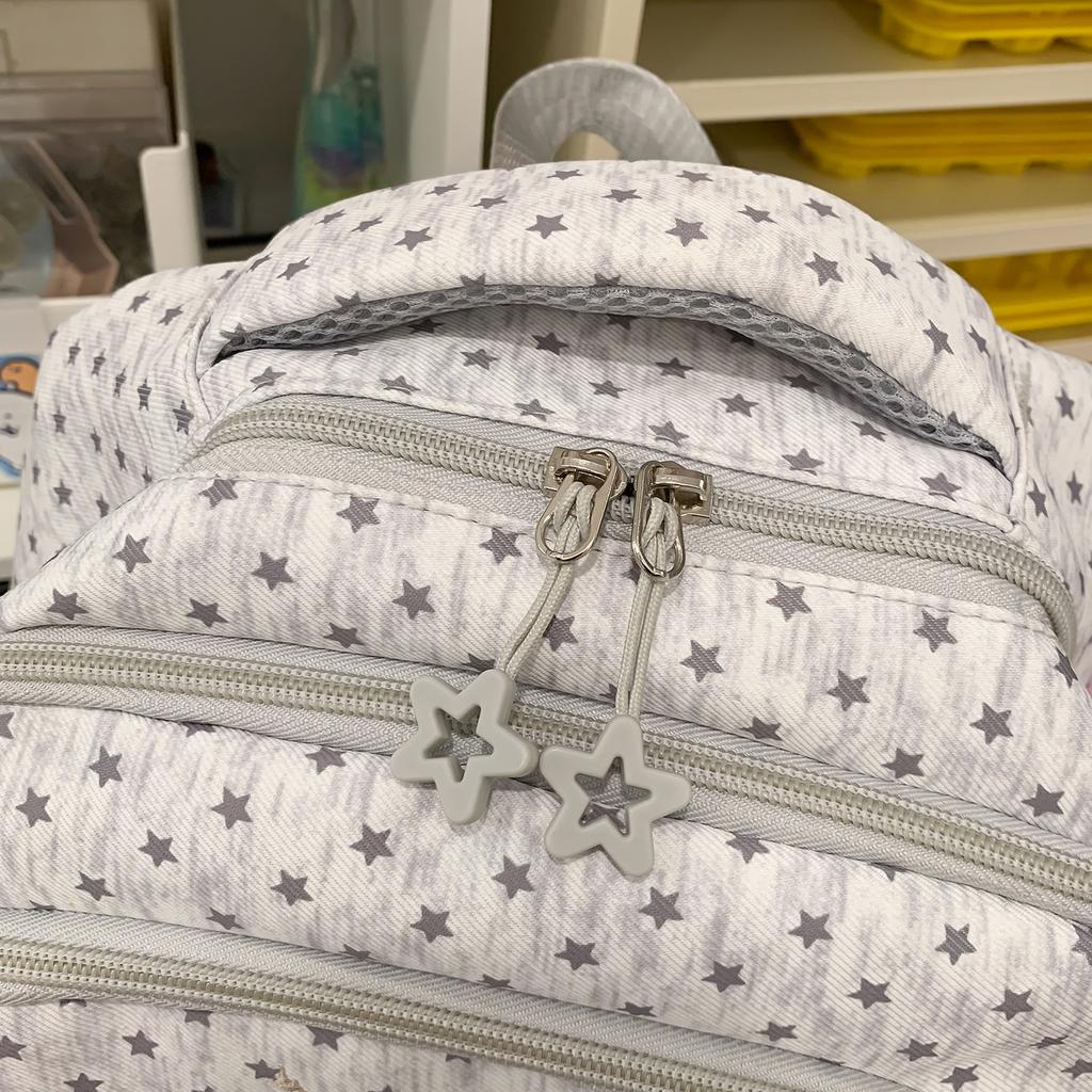 Star Print School Backpack with Front Mesh Pocket Top Handle Adjustable Straps Casual Daypack for Teen Girls