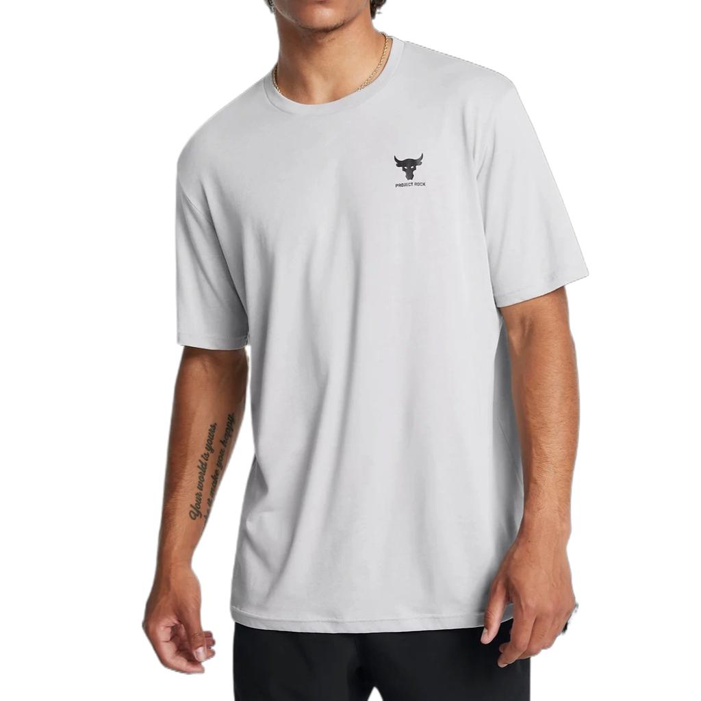 Under Armour Johnson Series Brahma Solid Logo Round Neck Short Sleeve T-Shirt Men Tops Gray 1387797-011