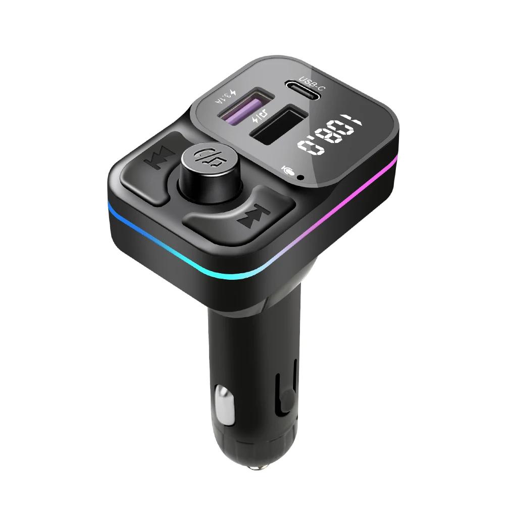 

Автомобильное зарядное устройство Bluetooth Type-C Dual USB 3.1A FM-передатчик Интеллектуальная цветная подсветка Прикуриватель MP3-плеер