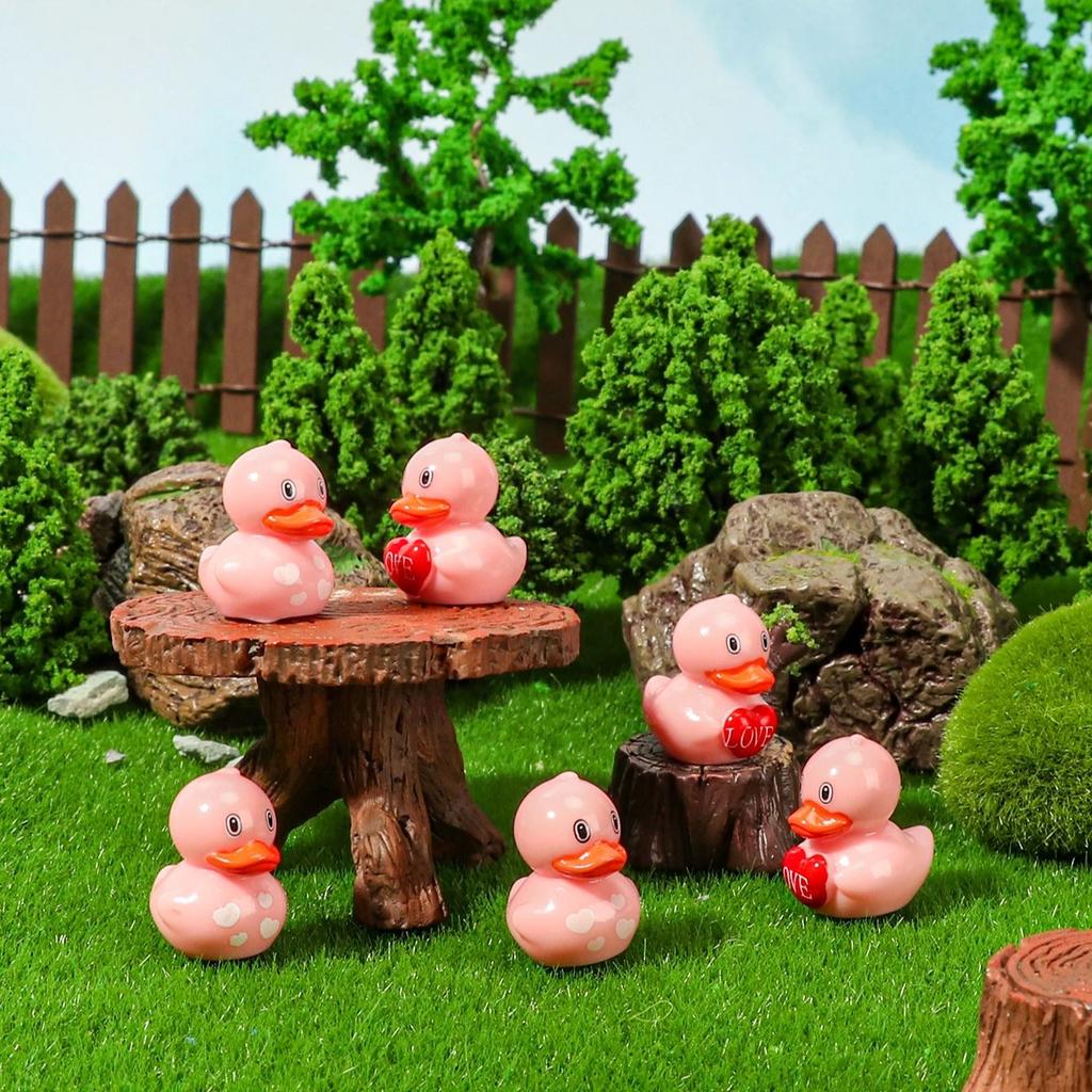 10Pcs Heart Pink Duck Figurines Mini Resin Valentine Gift For Wedding Fairy Garden Decor