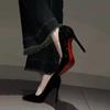 Black Red-soled High Heels Women's Stilettos 2025 Autumn and Winter New Sequined Crystal Wedding Shoes Pointed Professional Sexy Single Shoes