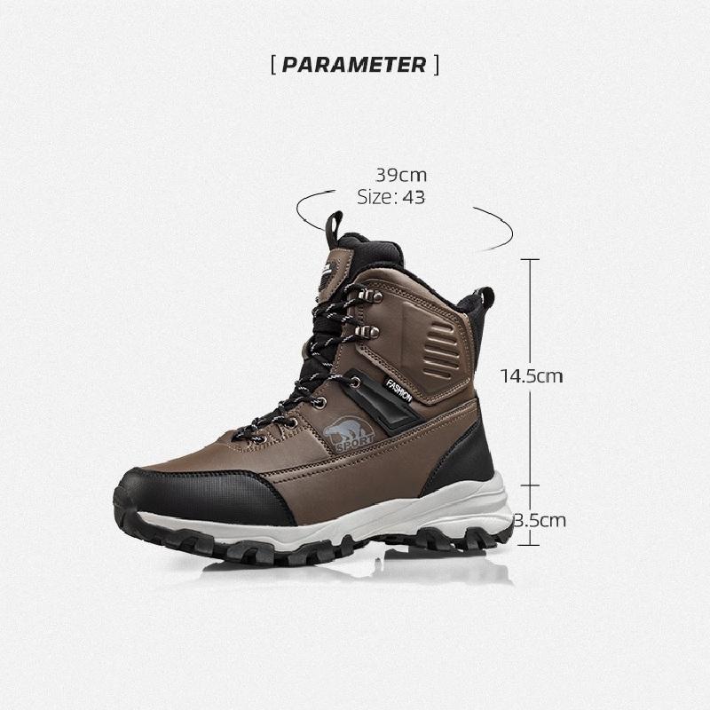 Men Snow Boots Waterproof Non Slip Plush Thick Warm Cold Resistant Rotating Buttons Winter Outdoor