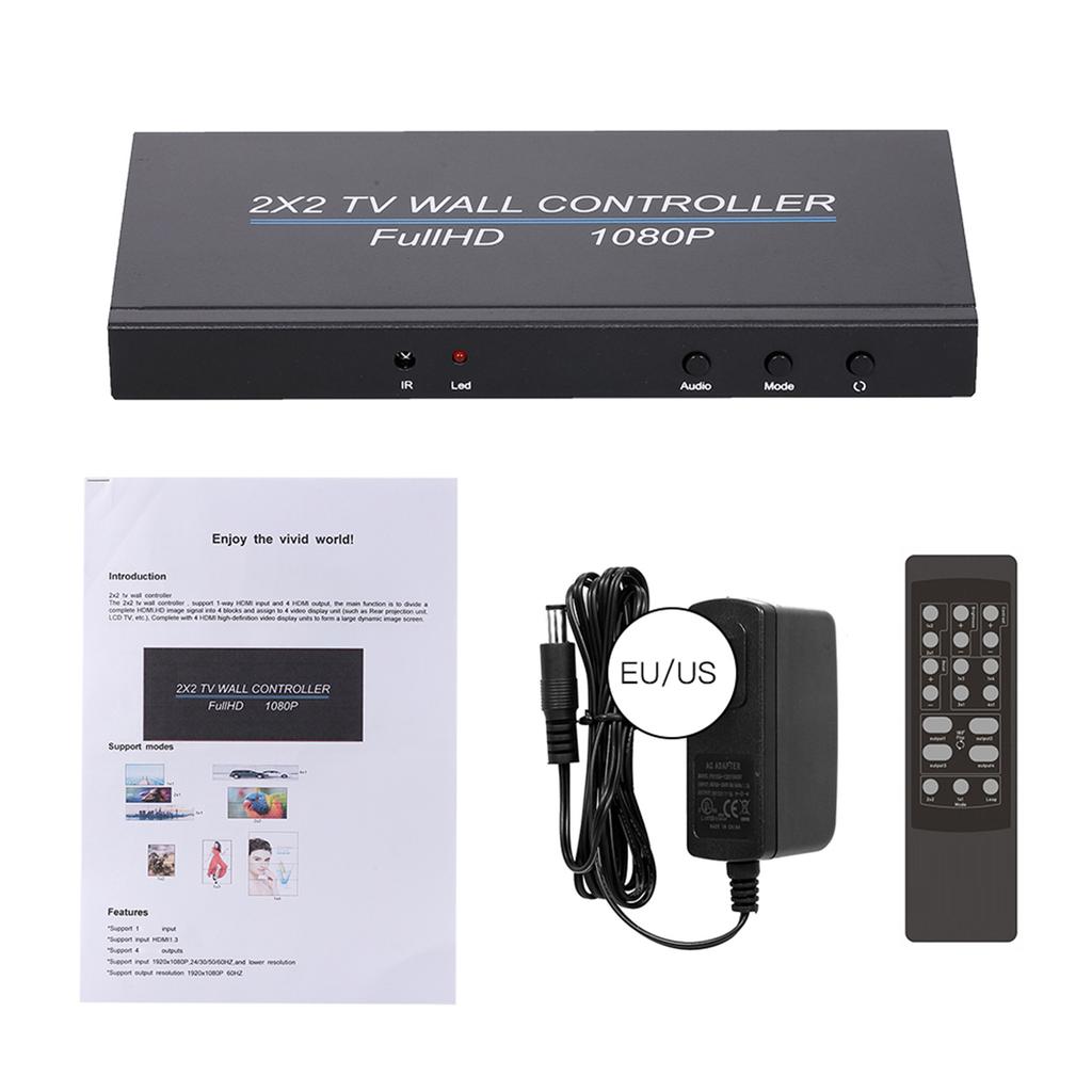 NK- 14 4 Channel TV Video Wall Controller 2x2 1x3 1x2 1x4 4x1 3x1 2x1 HD DVI VGA USB Video Processor 1920*1080P 60Hz Wall TV Splicing Screen EU Plug
