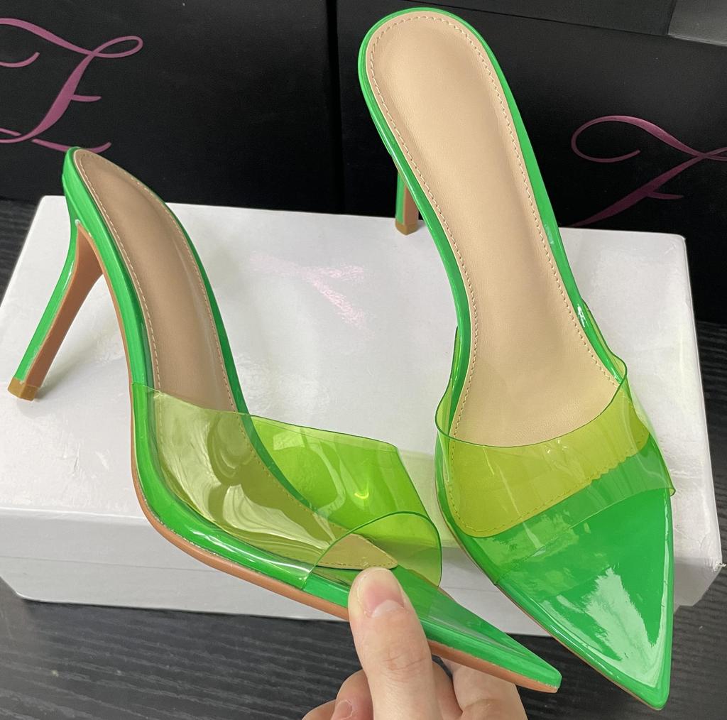 YX Women's 2026 Summer Transparent High Heel Slides - Stiletto Pointed Open Toe with Single Strap
