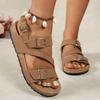 Metal Buckle Mule Sandals Women Summer 2025 Comfortable Flat Heels Cork Sandals Woman Plus Size 42 Non Slip Casual Beach Shoes