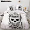 Skull Couple King Queen Duvet Cover Skeleton Bride Bedding Set Halloween White 23pcs Soft Quilt Cover for Kids Teens Adults