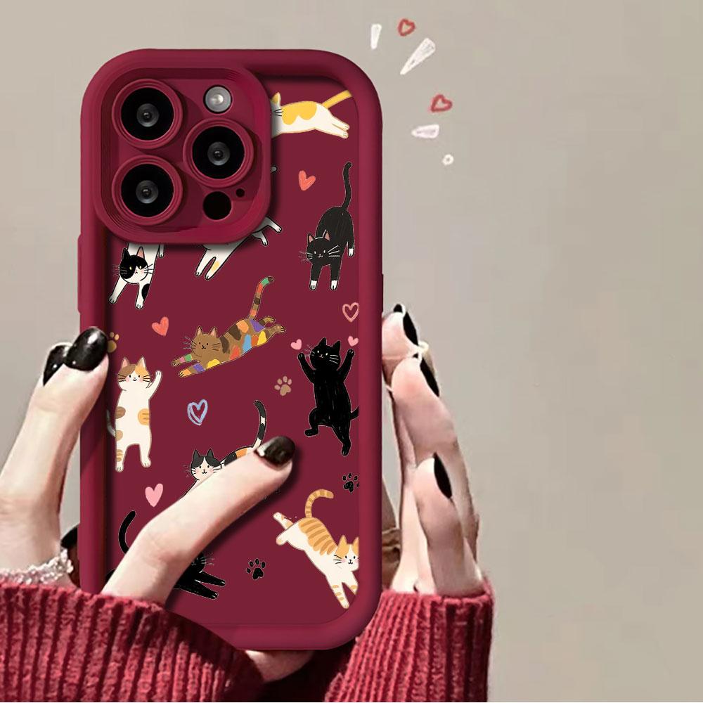 Full screen Cute Cat Matte Silicone Phone Case For iPhone 17 Pro Max 16 15 14 13 12 11 Pro XR 7 8 Plus 16E TPU Shockproof Cover