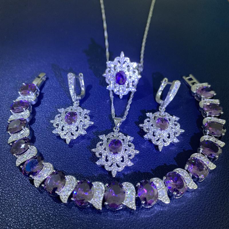 Multi Color Set with Zircon Earrings Bracelets Rings Necklaces Stylish Wedding
