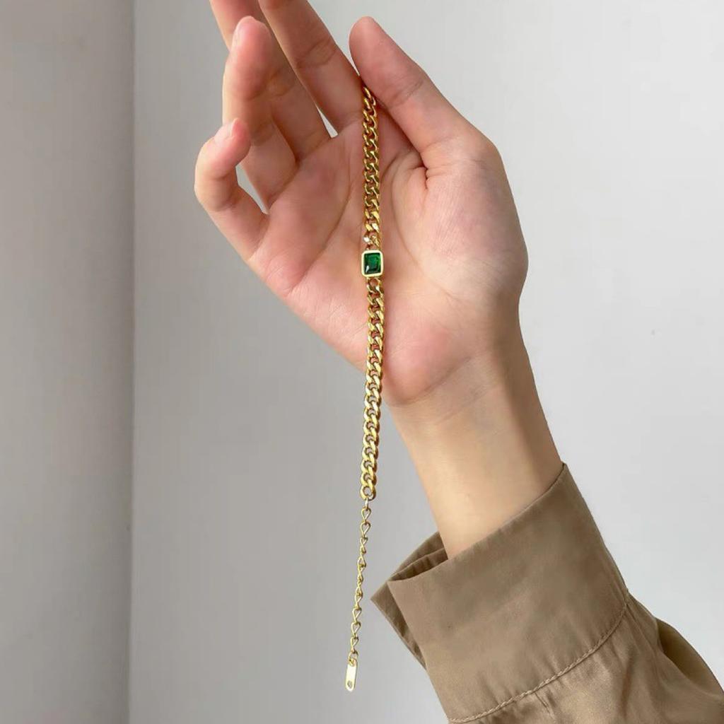 Women's Zircon Chain Bracelet Single Stone Design Titanium Steel Material For Sensitive Skin