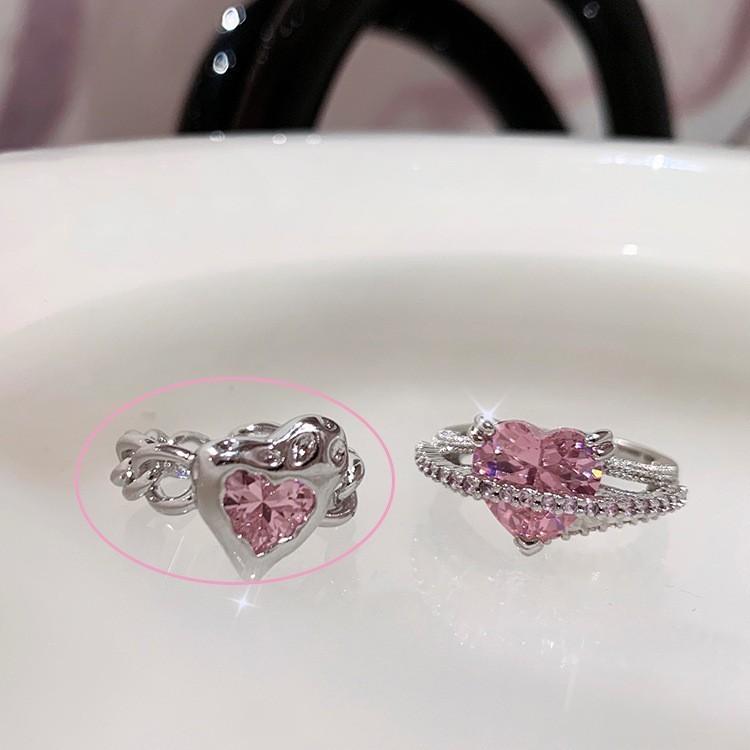 

Heart Cute Pink Ring For Women Adjustable Stylish Copper Accessory Perfect For Lovers Fashion J2434