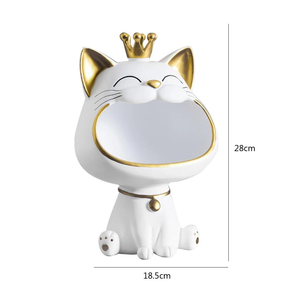Fortune Crown Gato Boca Grande Bandeja de Armazenamento de Chaves para Hall de Entrada Ornamento Decorativo para Casa Bandeja de Armazenamento de Estatueta de Gato Fofo Para Chave Lanche