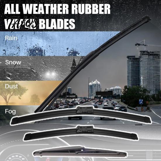Replacement Front And Rear Wipers 3Pcs 24" 14" 10" Windshield Wiper Blades for MG ZS ZST EV All Weather Car Kit 2017-2024, Kit, Set Silent Natural