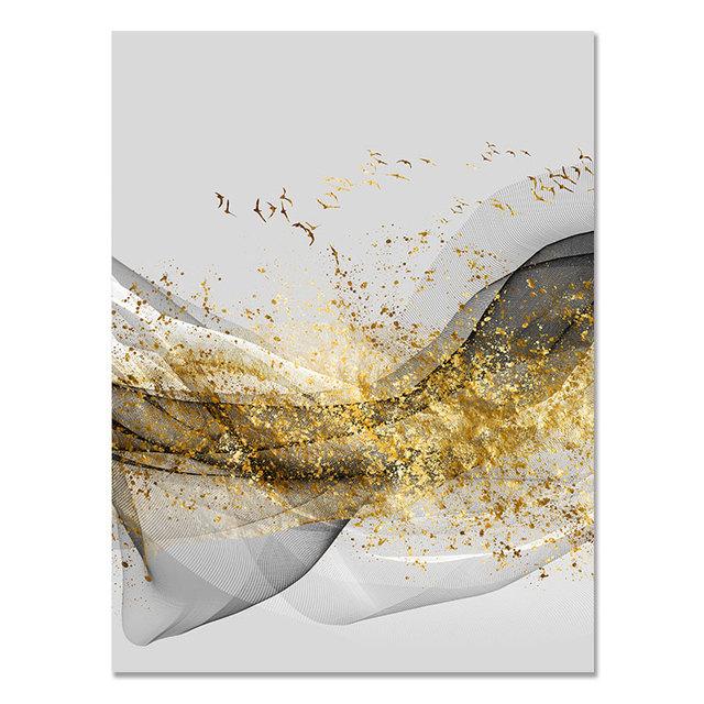 

Чернильная поплавковая лента с золотыми птицами, абстрактная настенная живопись, печать на холсте, декоративная картина для гостиной, украшение для дома 21cm×30cm NoFrame