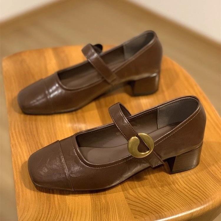 Fashion Mary Jane Single shoes Thick Heel Shoes Elegant Classic Retro Square Toe Comfortable Soft Shallow Cut Low Heel Women's Shoes