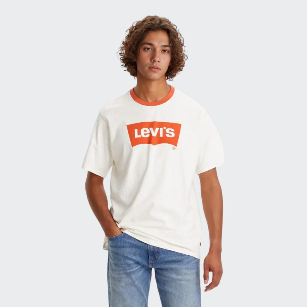 Levis Color Block Logo Print Crew Neck T-Shirt Men Tops White 16143-0130