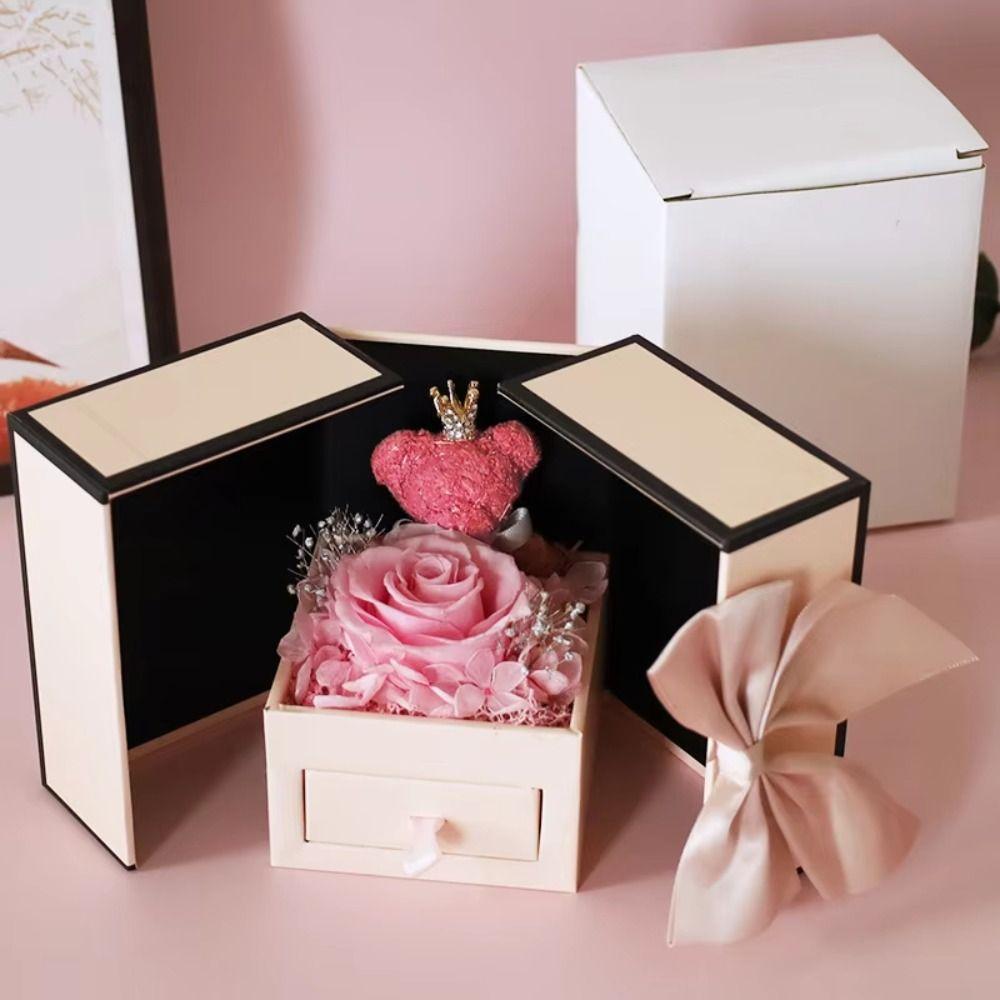 Bear Design Eternal Flower Jewelry Box Double Door Lipstick Storage Rose Jewelry Box Jewelry Storage Rose Design