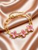 Fashion Sweet Enamel Drip Oil Pink Flower Bracelet for Women, Stainless Steel  Luxury Classic Wrist Jewelry Gifts Party Daily