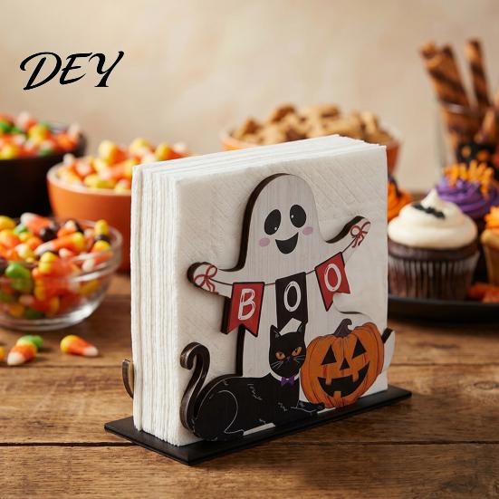 Stable Solid Wood Napkin Rack Halloween Ghost Wooden Holder, Cute Paper Towel Decorative Fall Dining Table Centerpiece Stand, Freestanding Tissue