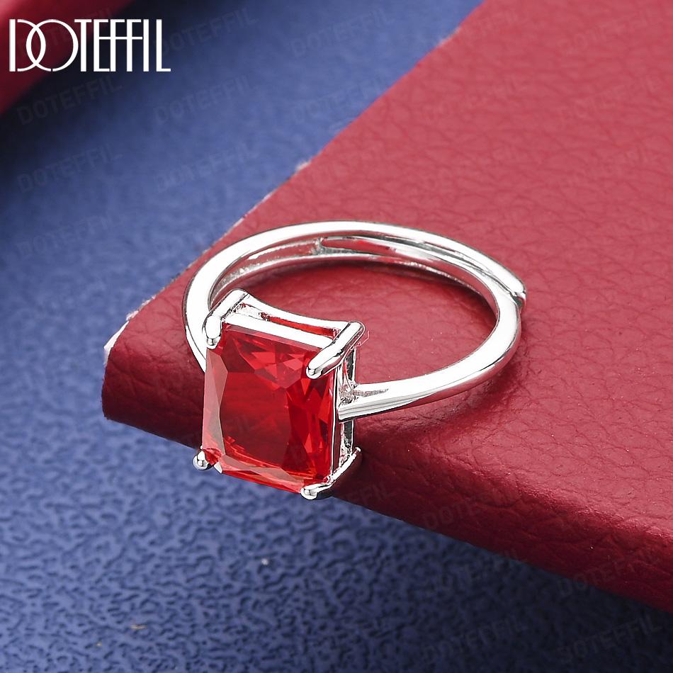 925 Sterling Silver Four-Prong Rectangular AAA Zirconia Open Ring - Stylish Evening Jewelry