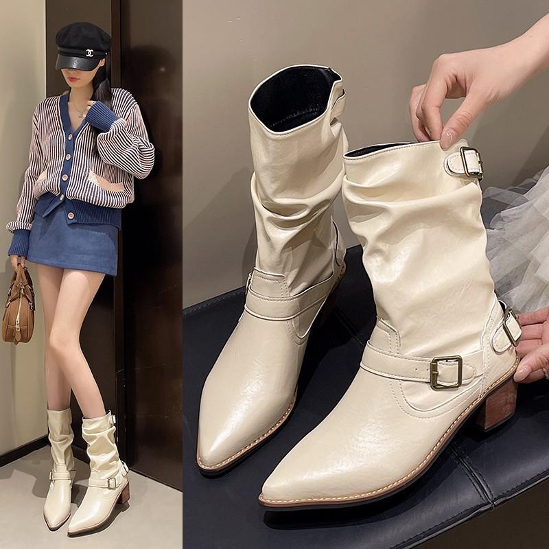 Pile Thick Heel Niche Women's Western Cowboy Boots Design Summer Sense 2025 Temperament Fashion French Versatile New Boots